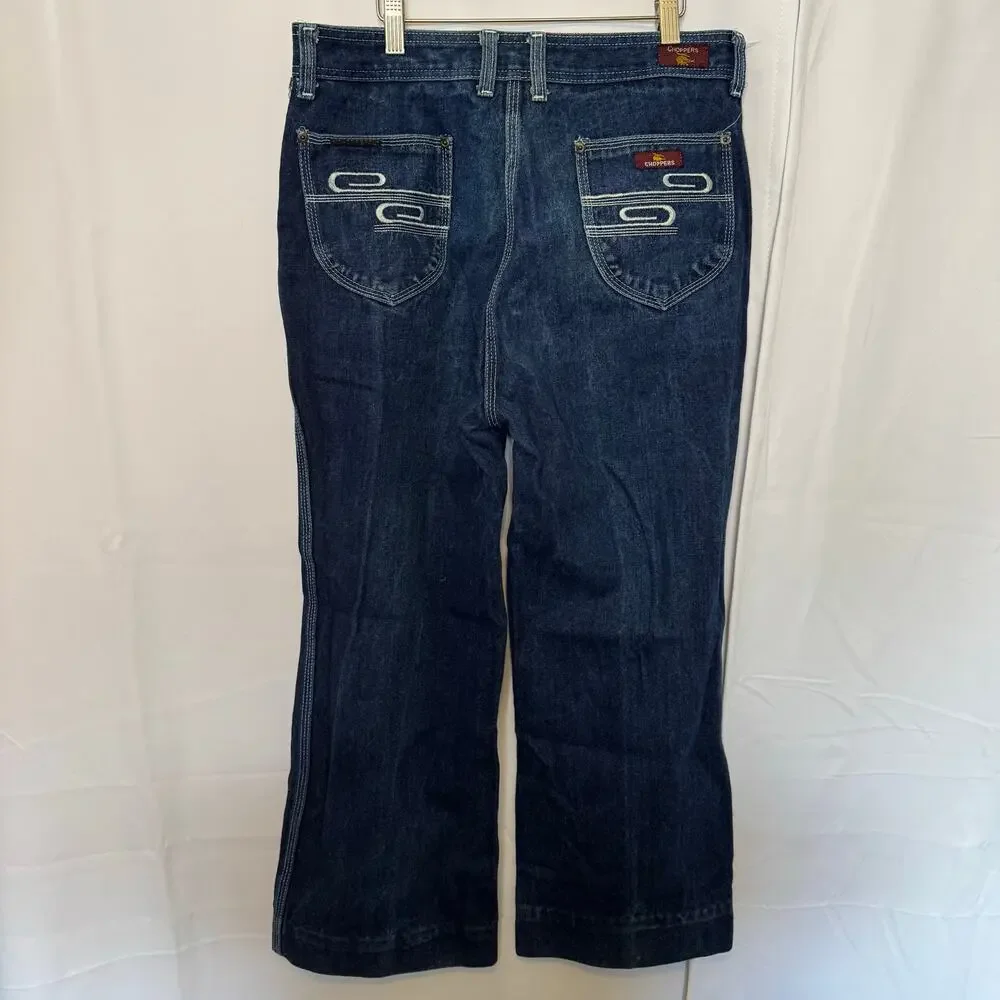 Y2K Helicopter Embroidered Choppers Jeans Dark Wash Straight Leg Denim 34x32